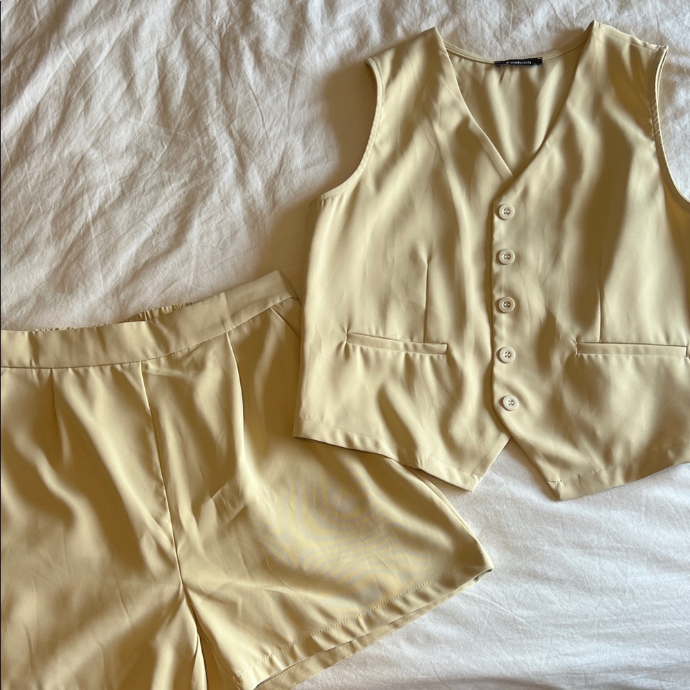Chic Beige Women's Vest and Shorts Set